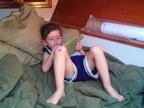 The first of many wipe-outs as he got used to wearing shorts and flip-flops