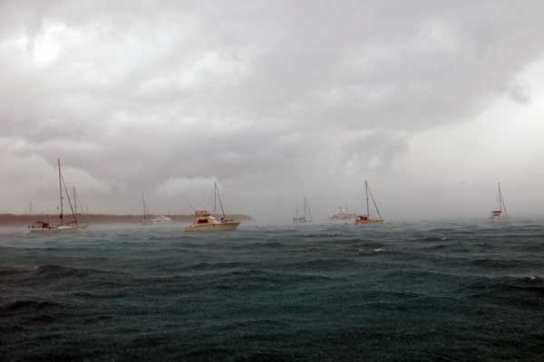 We saw 49 knots on our wind meter when the storm passed through!
